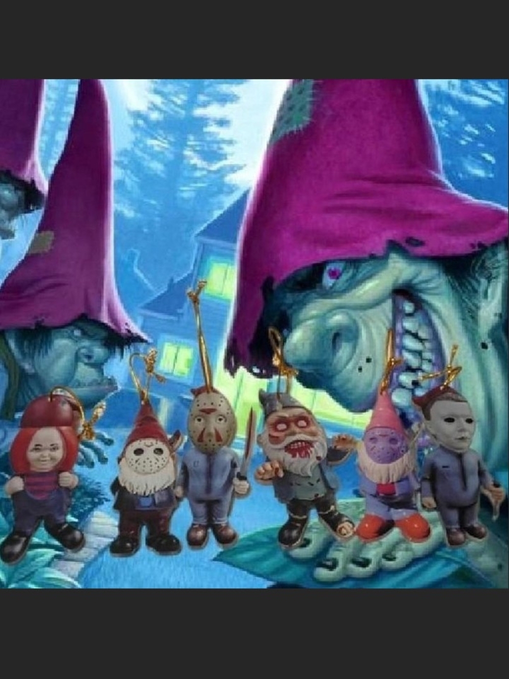 Set Of 6 Flat Acrylic Horror Gnome Ornaments 2.75"Tall